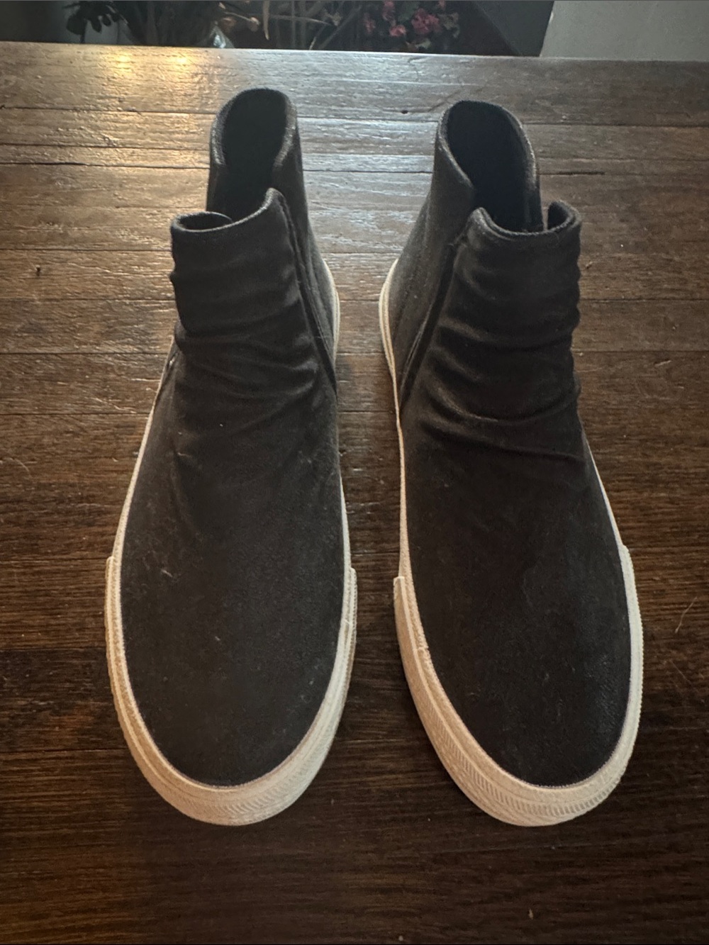 Women's Black Slip-On High-Top Sneakers with White Sole